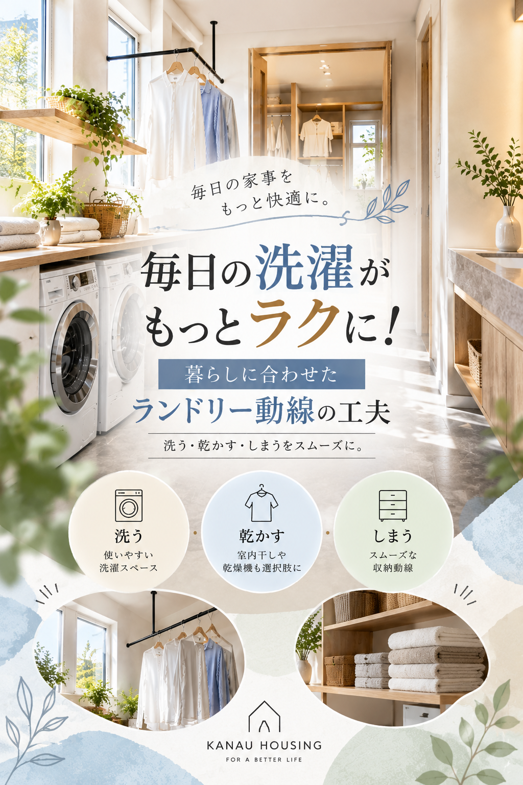 毎日の洗濯がもっとラクに！暮らしに合わせたランドリー動線の工夫